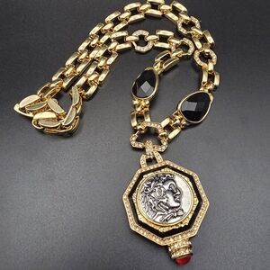 Rare Vintage Kenneth Jay Lane Boutique "Alexander The Great" Coin Necklace